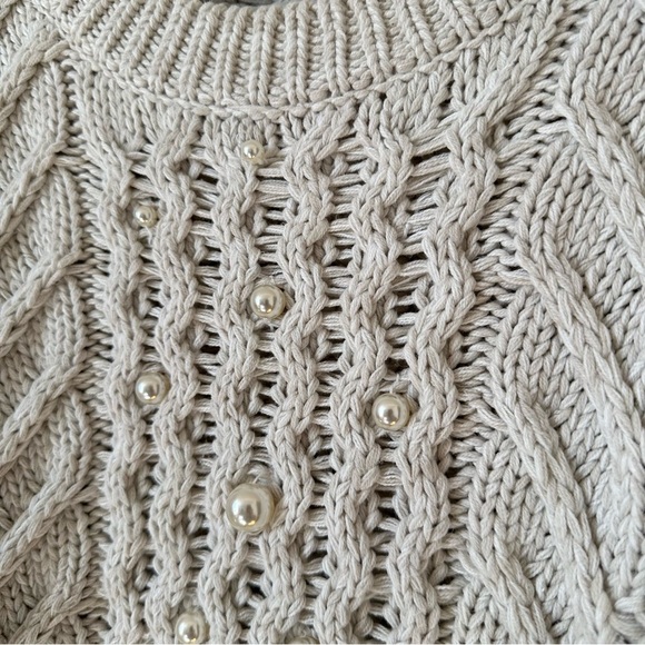 Rebecca Minkoff Blake Pearl Embellished Cable Knit Sweater in Cream Size Medium - Picture 9 of 12